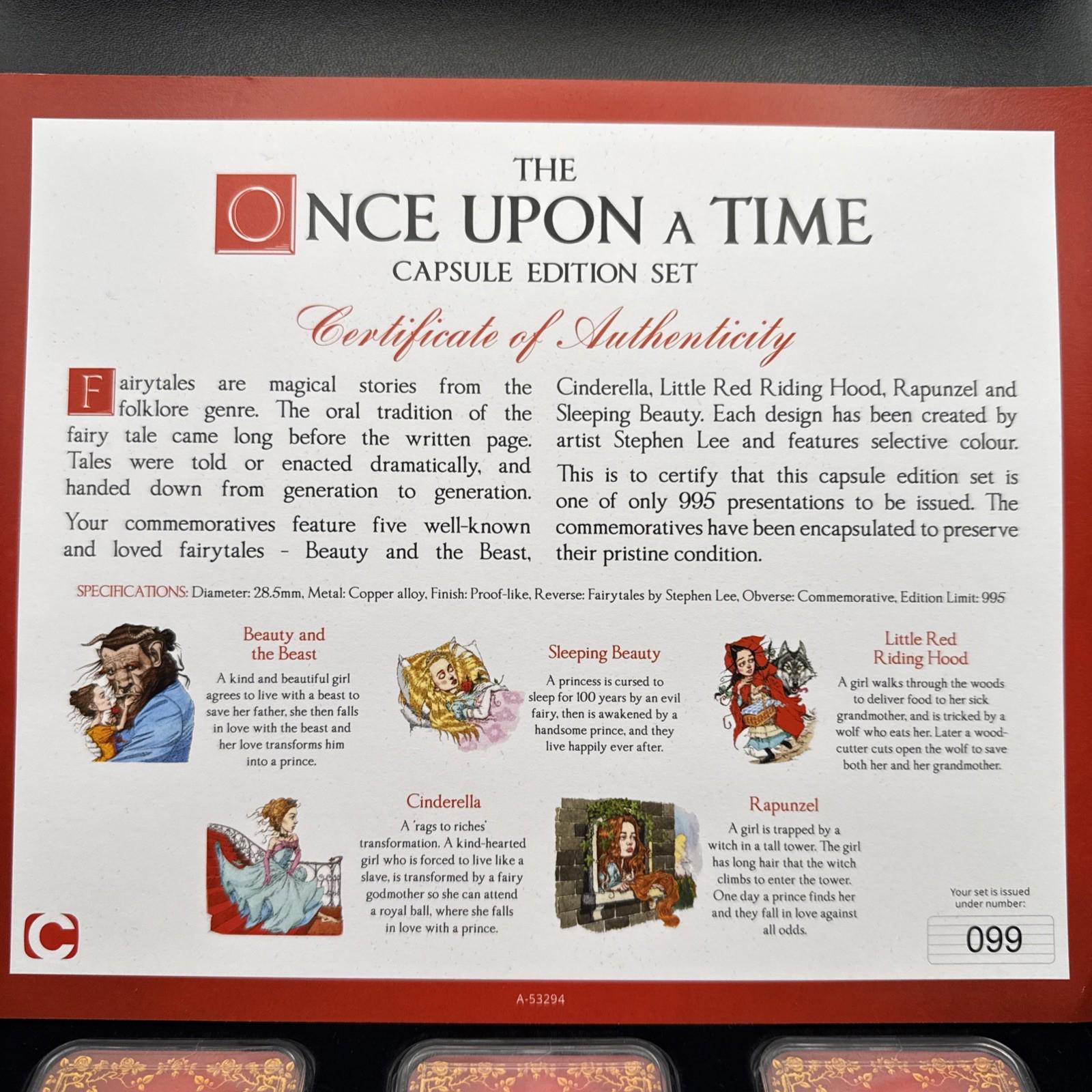 The Once Upon A Time Capsule Edition Set Coloured Coins With COA Commemorative