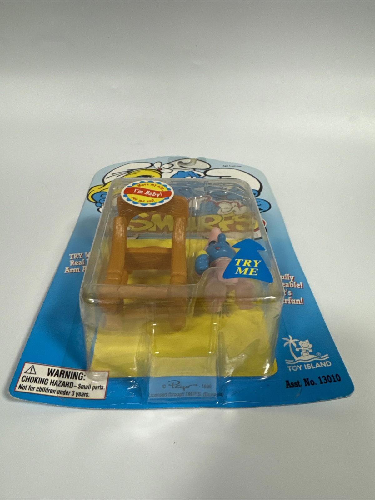 The Smurfs - Baby Smurf with High Chair Figure Infant Pink 1996 Irwin Toy Island