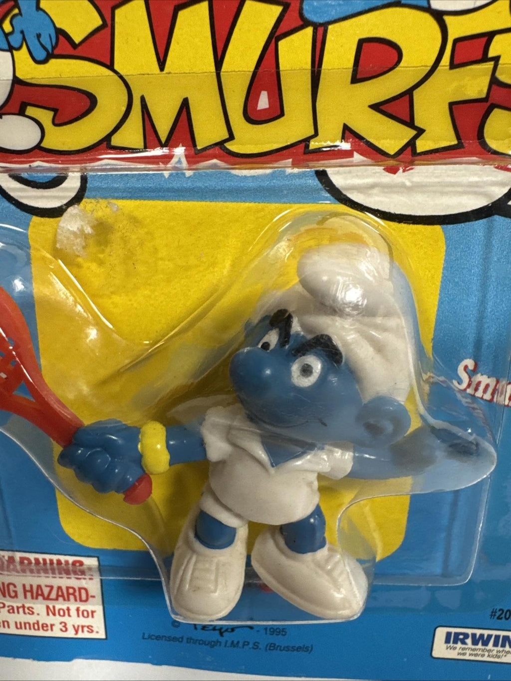 Smurf The Smurfs Tennis Player PVC Toy Figure Irwin Peyo 1995 Carded Figure