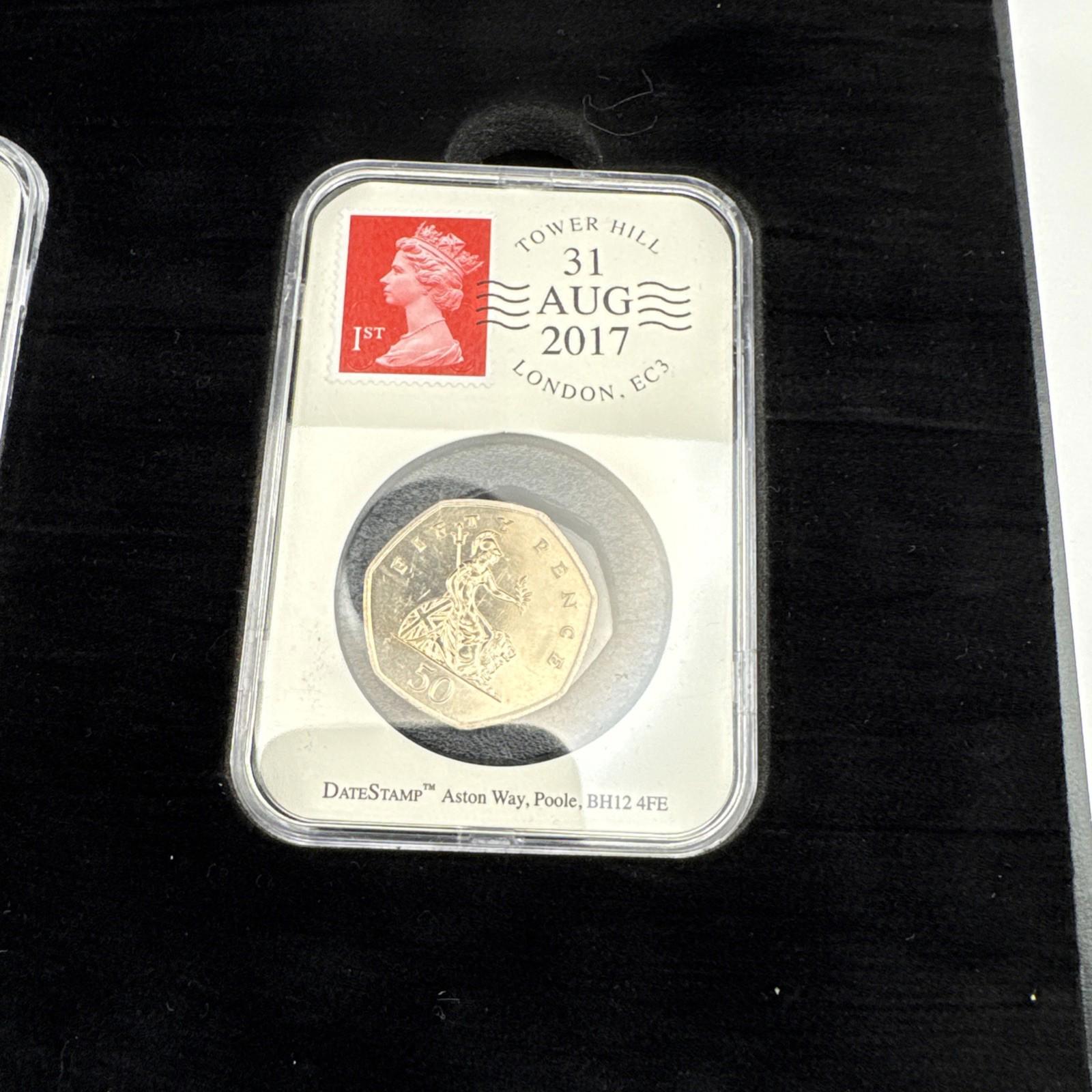 Date stamp 20th Anniversary Of The Small 50p Coin Boxed With COA