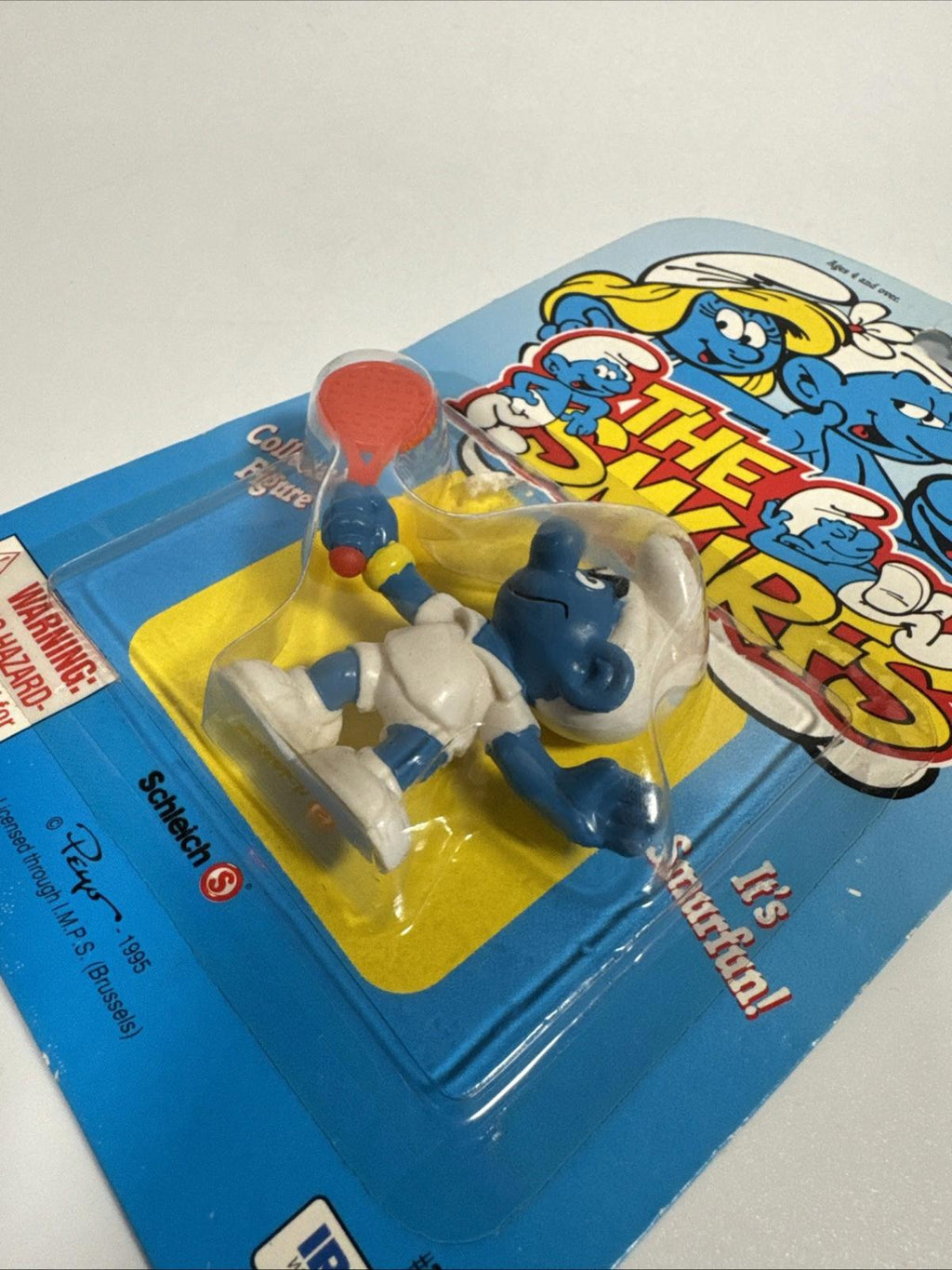 Smurf The Smurfs Tennis Player PVC Toy Figure Irwin Peyo 1995 Carded Figure