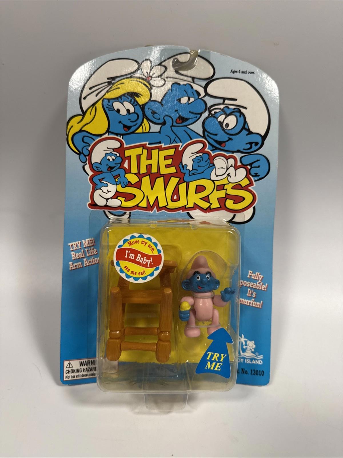 The Smurfs - Baby Smurf with High Chair Figure Infant Pink 1996 Irwin Toy Island
