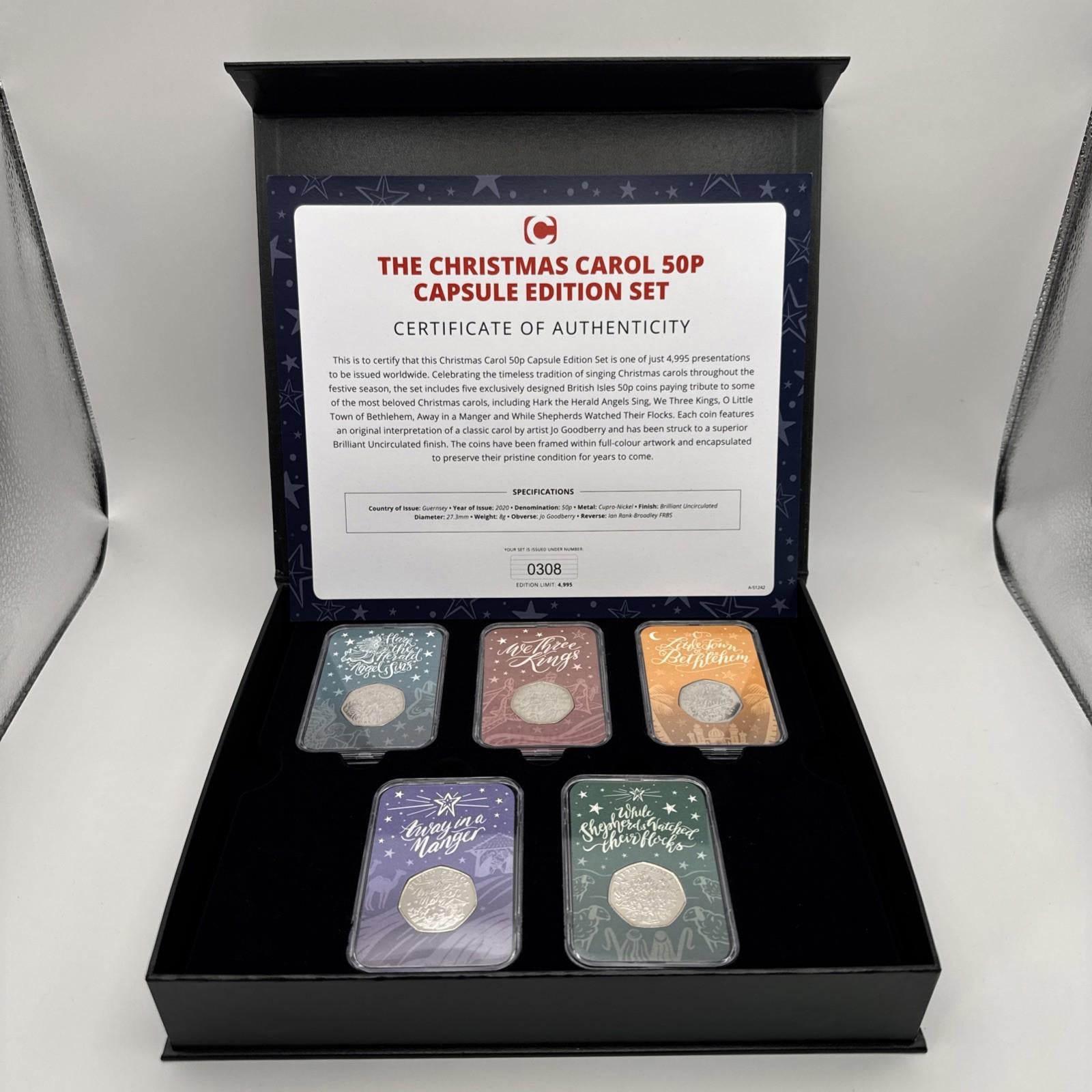 2020 The Christmas Carol 50p Capsule Coin Collection Guernsey with COA