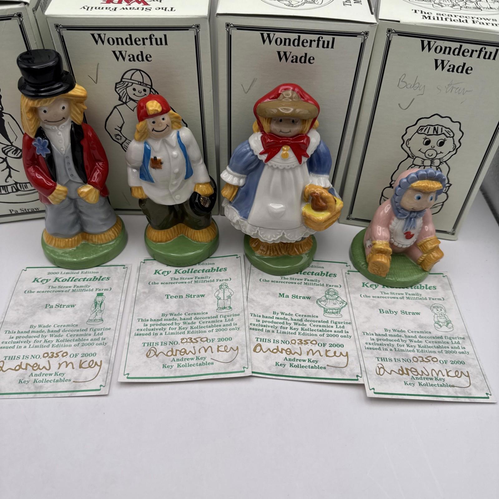 Wade Scarecrow Family Ma, Baby, Pa & Teen Straw of Millfield Farm Boxed COA Mint