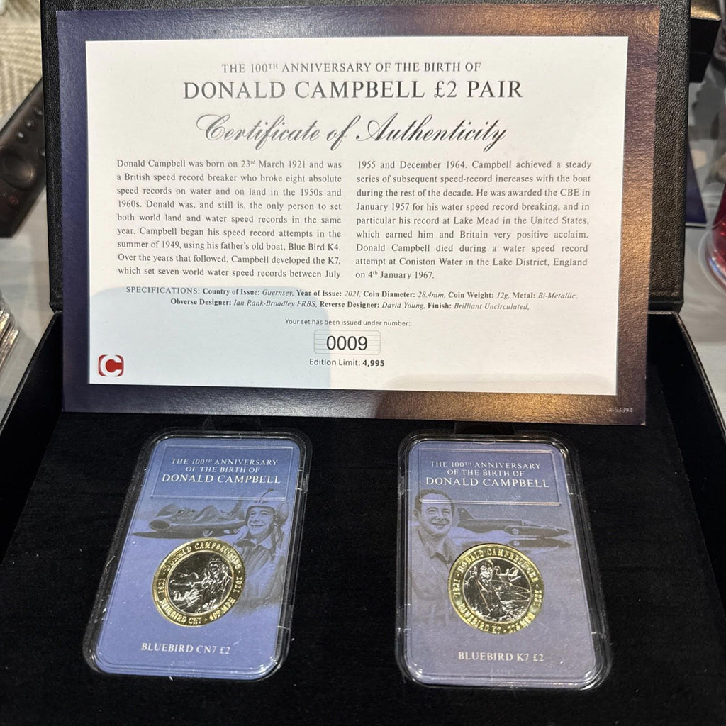 The 100th Anniversary Of Donald Campbell £2 Pair BU Coins With COA
