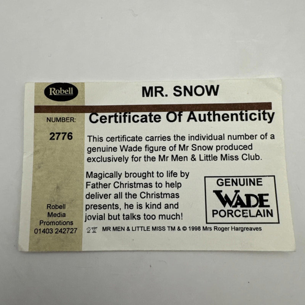 Wade Mr Snow Produced Exclusively For The Mr Men & Little Miss Club 1998 COA
