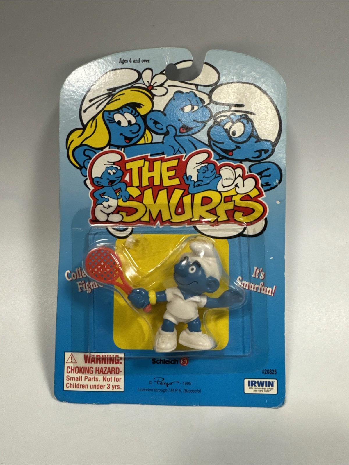 Smurf The Smurfs Tennis Player PVC Toy Figure Irwin Peyo 1995 Carded Figure