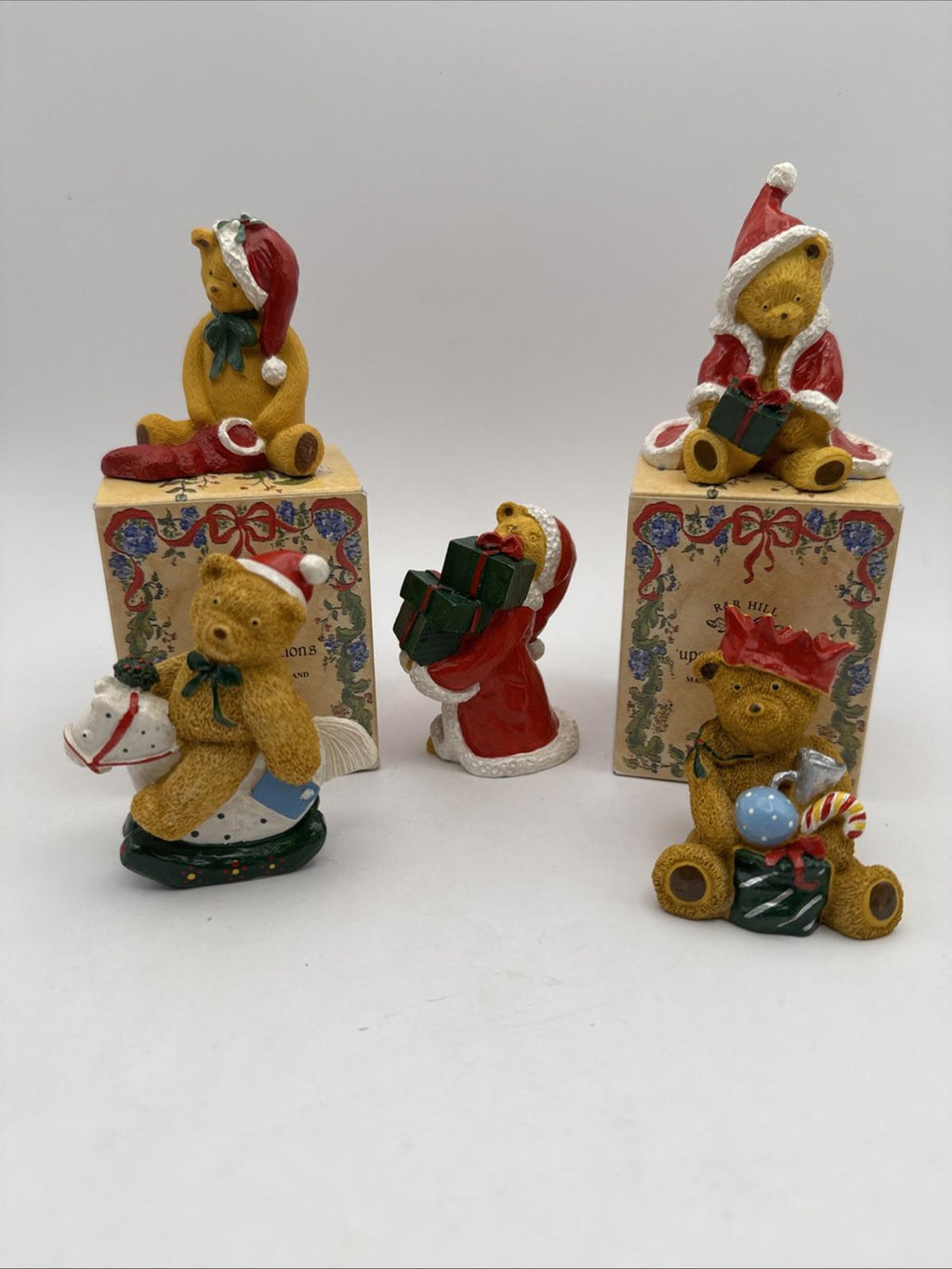5 x Vintage R&R Hill Christmas Theme Bears VGC Upcott Collection Hand Painted