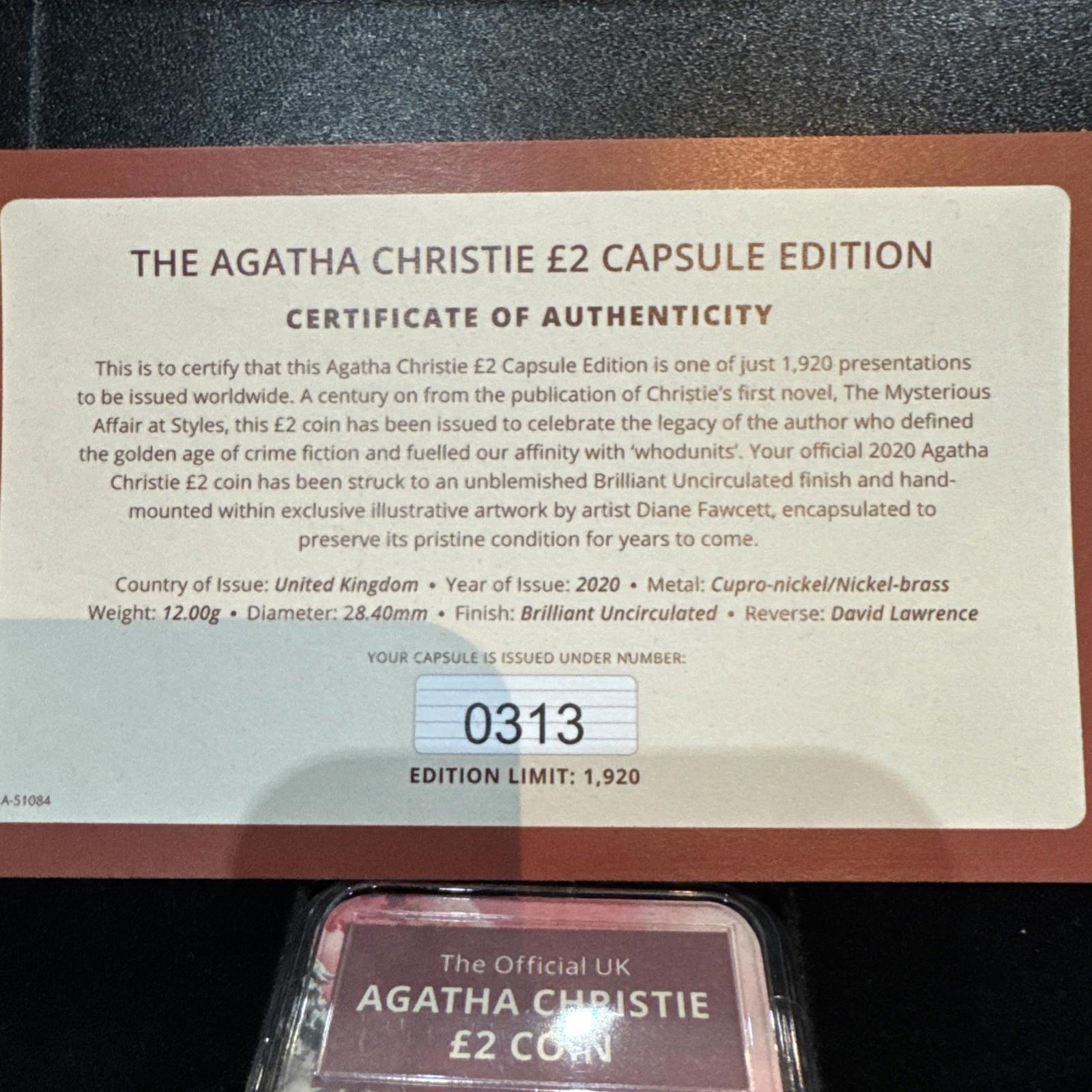 The Agatha Christie £2 Coin Capsule Edition Brilliant Uncirculated