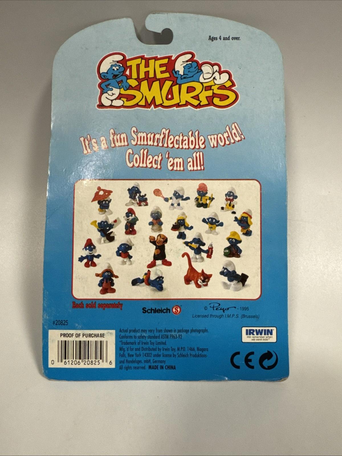 Smurf The Smurfs Tennis Player PVC Toy Figure Irwin Peyo 1995 Carded Figure