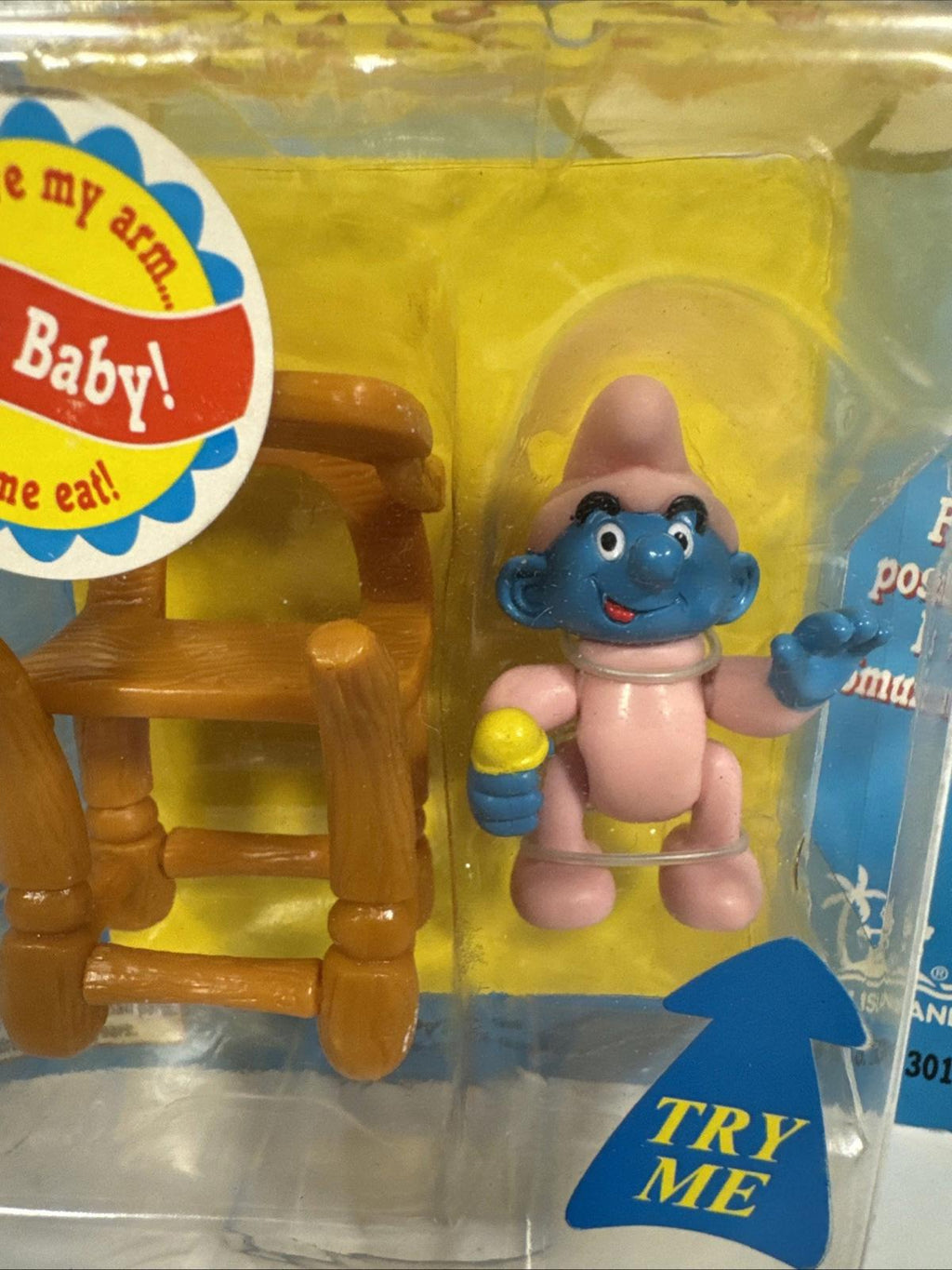 The Smurfs - Baby Smurf with High Chair Figure Infant Pink 1996 Irwin Toy Island