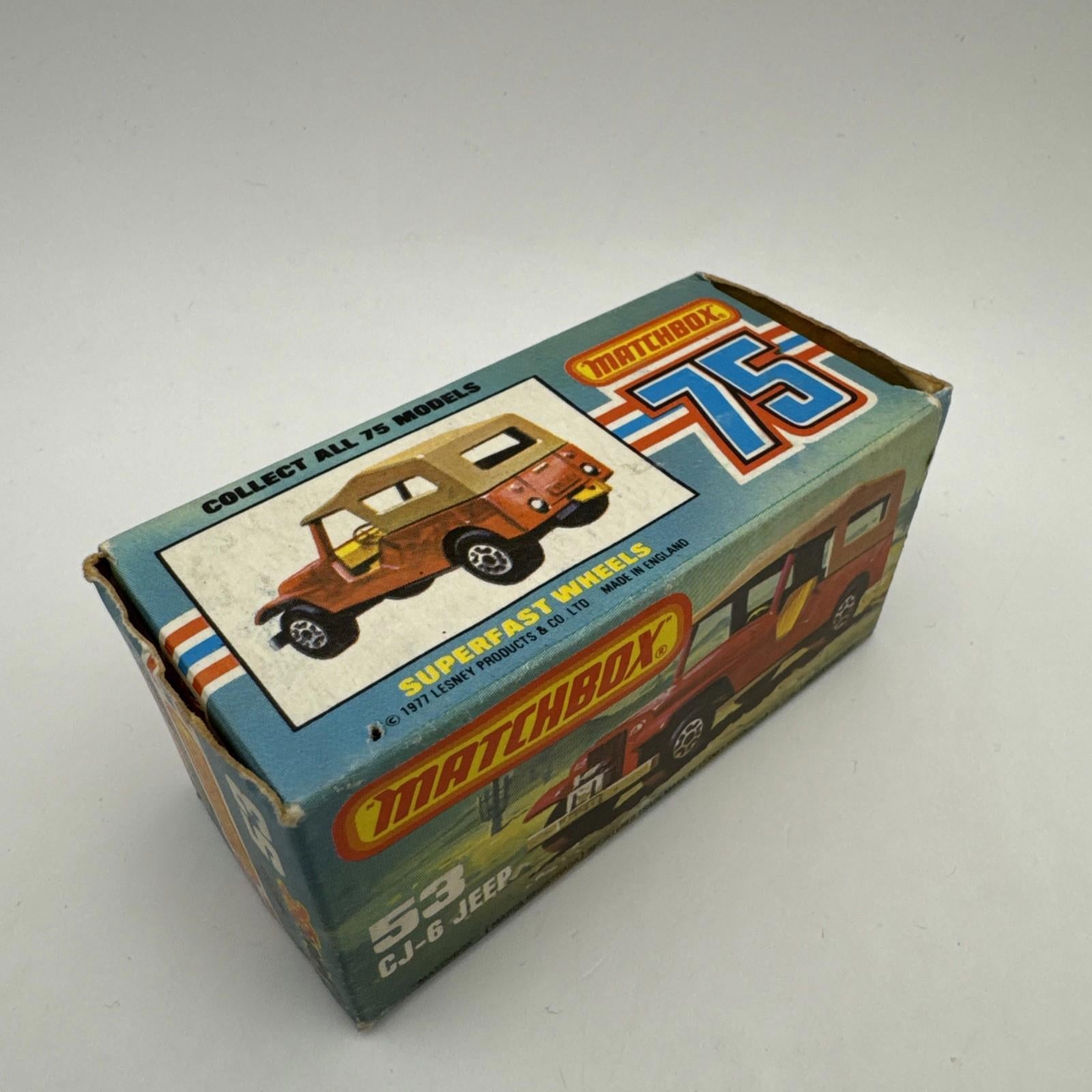 Matchbox Lesney Superfast 53 CJ-6 Jeep in original box 1977 Rare Die Cast