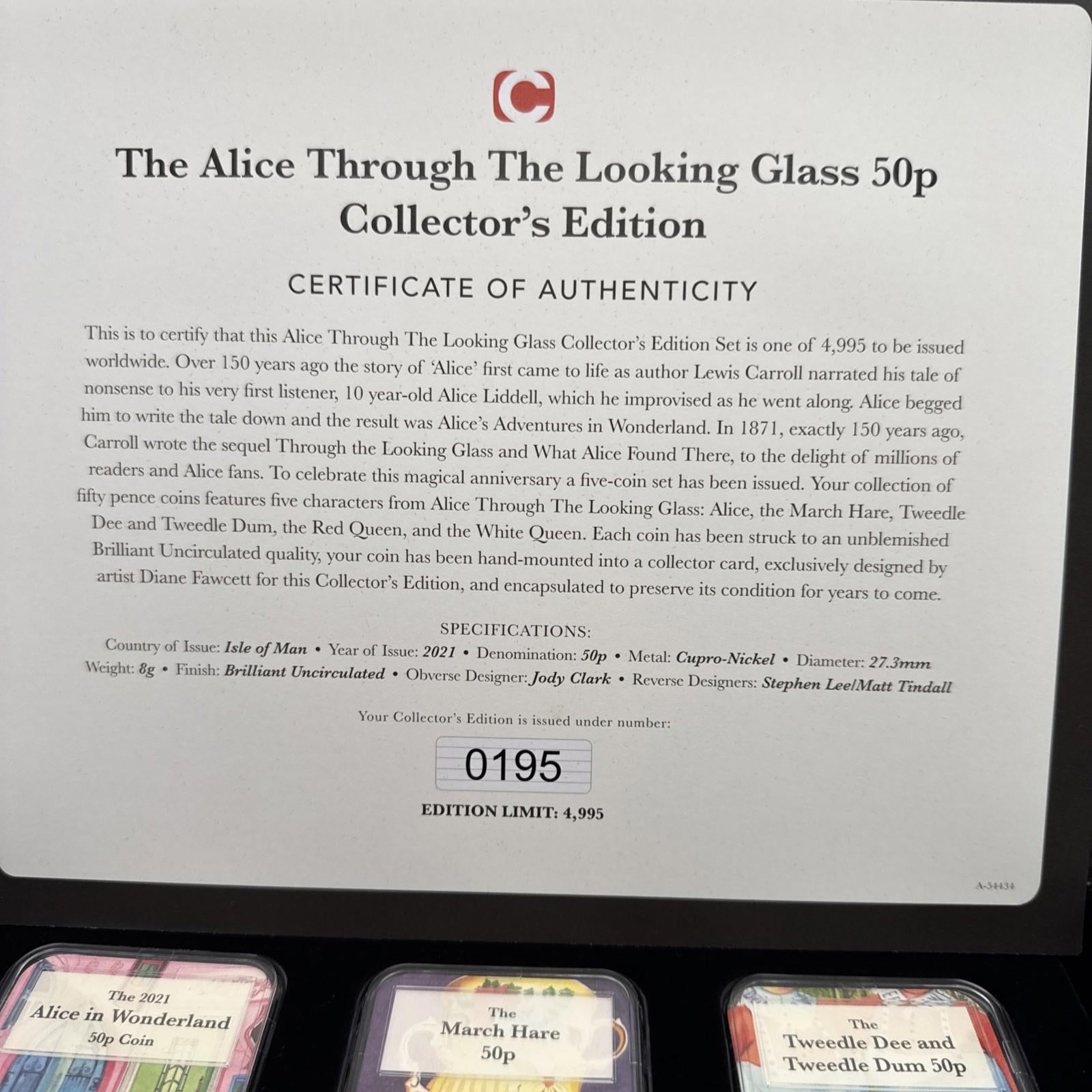 The Alice Through The Looking Glass 50p Collectors Edition Capsule Coins COA Box