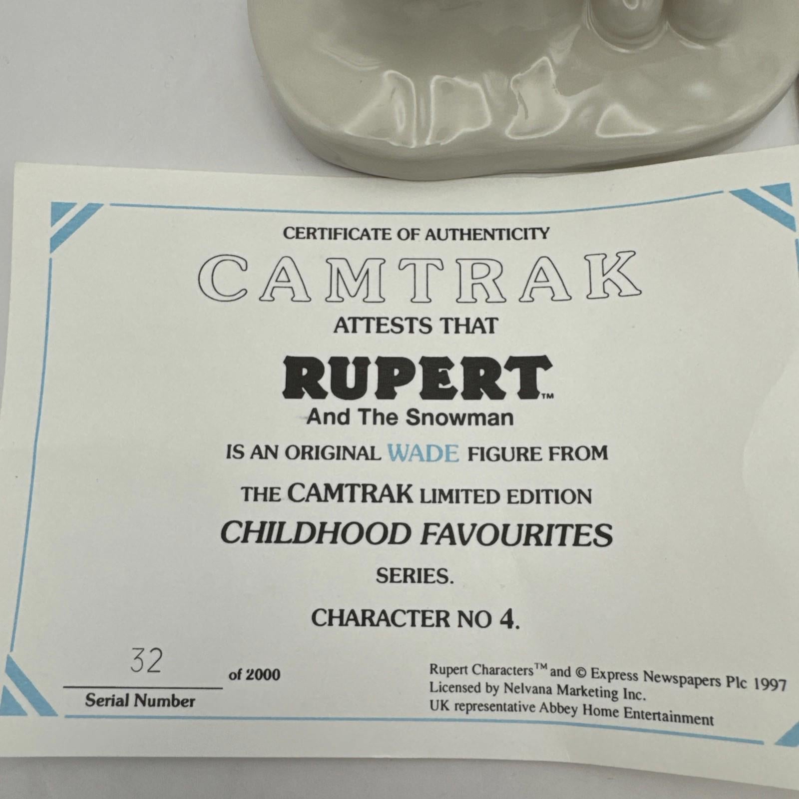 Camtrak Childhood Favourites by Wade No. 4 Rupert & the Snowman Limited Ed COA